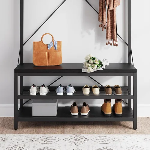 Miniatura 7 de IDEALHOUSE Perchero Banco para Zapatos Árbol de Entrada Industrial Banco de Almacenamiento para Entrada, Aspecto de Madera Acento Estante Grande