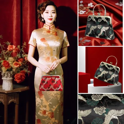 Miniatura 100 de Bolso floral con asa superior, bolso de noche Kiss Lock para mujer, bolso vintage