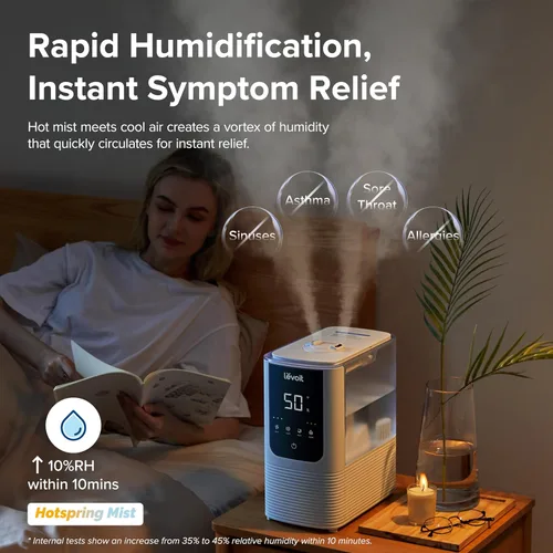 Miniatura 4 de LEVOIT Humidificadores para dormitorio y hogar, humidificador de aire inteligente de niebla cálida y fría para habitación grande y humidificadores