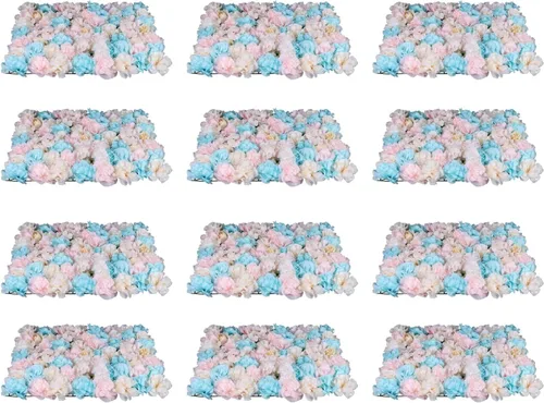 Miniatura 8 de TFCFL Paneles de pared de flores, 10 piezas de 16 x 24 pulgadas, telón de fondo artificial de rosa rosa, panel de pared floral rectangular