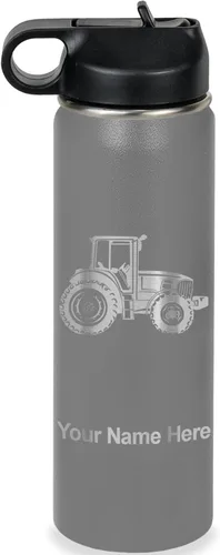 Miniatura 16 de LaserGram Botella de agua personalizada, tractor agrícola, acero inoxidable de doble pared aislada al vacío con popote superior, regalo grabado