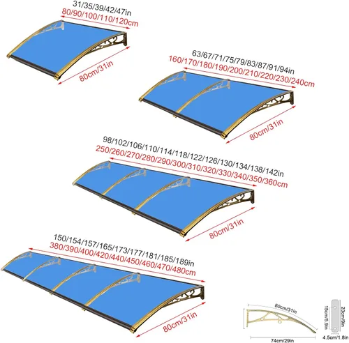 Miniatura 5 de Cubierta de policarbonato curvada azul, cubierta de aleación de aluminio, refugio de lluvia para ventana del hogar, toldo de ventana de puerta