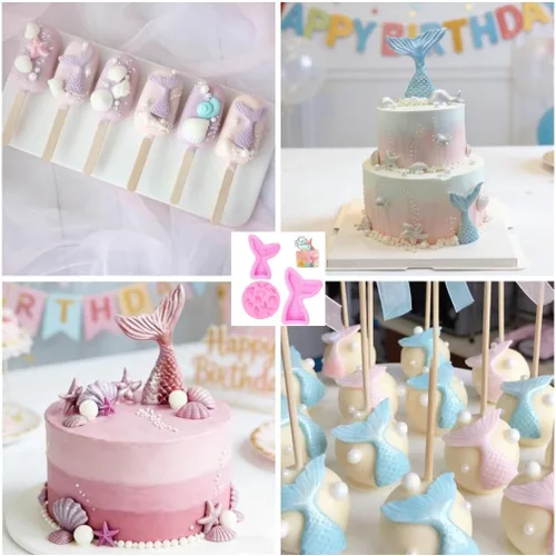 Miniatura 3 de Molde de silicona para tartas con temática de sirena, concha, estrella de mar, cola de sirena, molde para cupcakes para dulces, chocolate, fondant