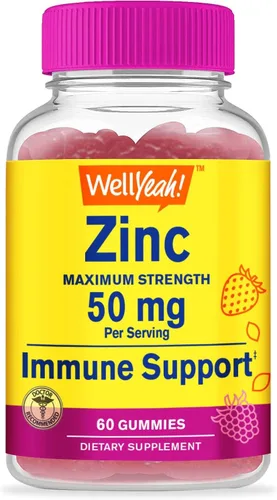 WellYeah Gomitas de zinc de 50 mg – Apoya la función inmune saludable y la salud antioxidante – Sabor natural de bayas – Sin gluten, sin OMG –