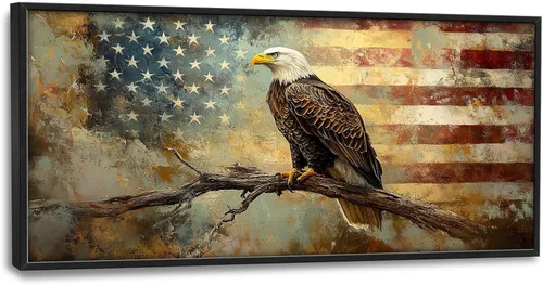 Miniatura 17 de Arte de pared grande de soldado para sala de estar, bandera patriótica de Estados Unidos, decoración en lienzo con marco militar, impresiones