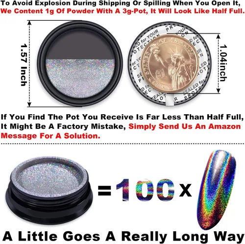 Miniatura 3 de GA&EN Polvo holográfico de esmalte de uñas fino arco iris holográfico Holo unicornio espejo efecto láser, pigmento de manicura multicromado, polvo