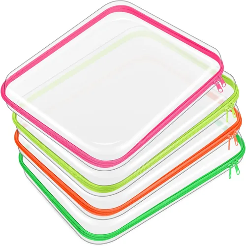 Miniatura 35 de Hoolerry 4 piezas de estuches rígidos transparentes con cremallera, bolsas de maquillaje, estuche de plástico para lápices, contenedores de caja