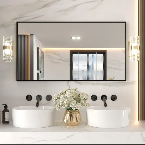 Miniatura 32 de LOAAO Espejo de Baño Rectangular de 22"X30" Negro para Pared, Marco de Aleación de Aluminio Negro Mate, Se Cuelga Vertical u Horizontalmente, Fácil
