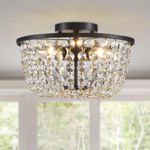 Miniatura 10 de WUZUPS Lámpara de techo semiempotrada de cristal, lámpara de techo moderna para dormitorio, pasillo, bar, cocina, baño, 7.6 pulgadas de alto x 9.8