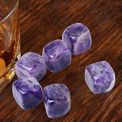 Piedras de whisky de amatista, cubos de hielo de cristal para bebidas, rocas de whisky, cubos de vino de 0.7 a 0.8 pulgadas, regalos para mujeres,