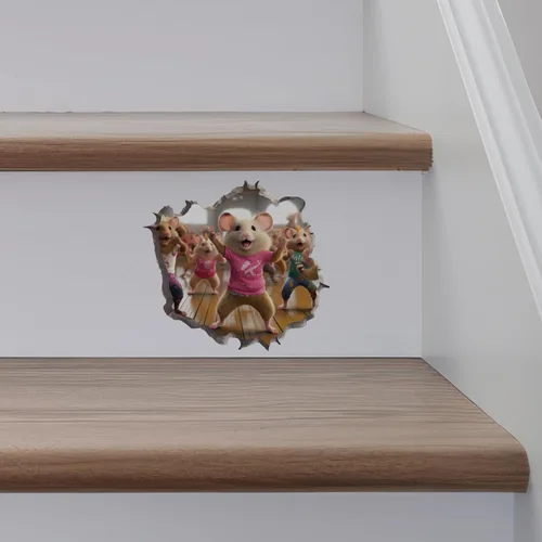 Miniatura 5 de Cardio Dance Workout Mice in Mouse Hole Calcomanía - Pegatina de pared 3D con agujero de ratón