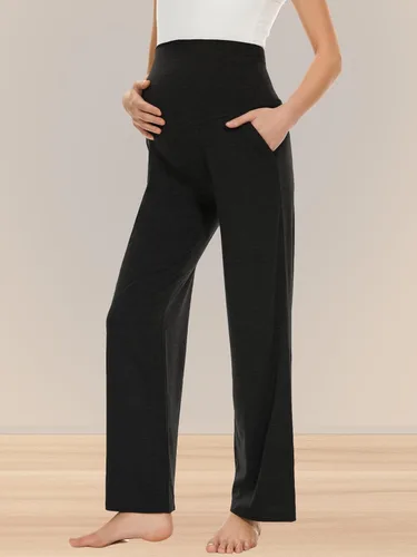 Miniatura 12 de Ecavus Pantalones de maternidad anchos y rectos para mujer, versátiles, cómodos, palazzo, elásticos, con bolsillos