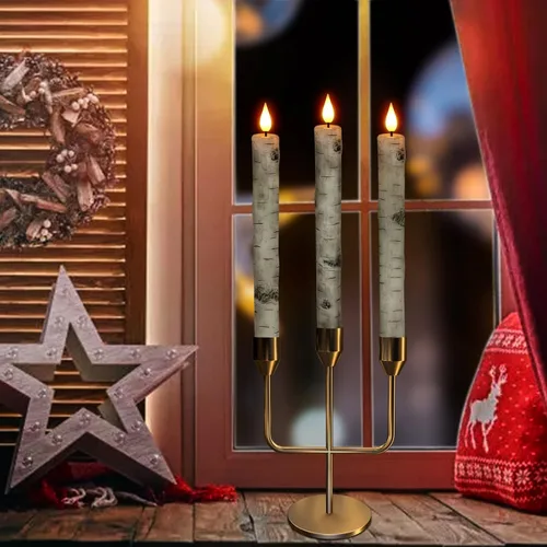 Miniatura 7 de PChero - Velas cónicas sin llama con temporizador remoto, paquete de 3 portavelas de corteza de abedul con cera real que funcionan con pilas, velas
