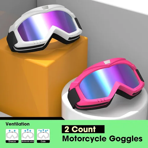Miniatura 2 de Gafas de motocross para motocicleta, paquete de 2 unidades, ATV, esquí, resistentes al viento, para adultos, hombres, mujeres, jóvenes