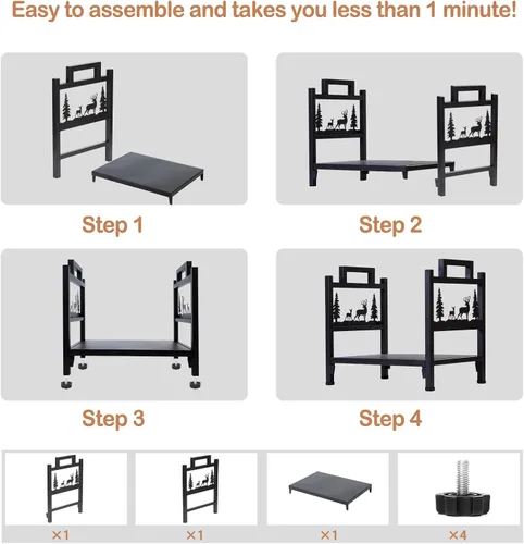 Miniatura 3 de Estante para leña para interiores y exteriores, soporte resistente de acero para almacenamiento de leña, estante de madera, estante de leña