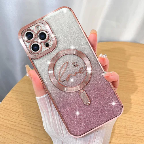 Miniatura 37 de ZIYE Funda Magnética Diseñada para iPhone 11 Funda con Purpurina Plateado de Lujo Corazón de Amor Compatible con MagSafe Funda Transparente