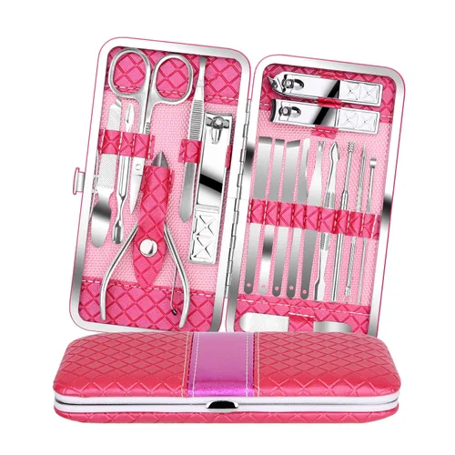 Miniatura 10 de Teamkio Juego de manicura y pedicura, cortaúñas, kit de higiene de viaje, juego de cuidado de cortador de uñas de acero inoxidable, juego de cuidado