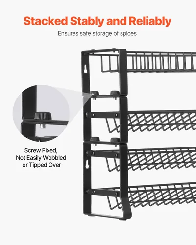 Miniatura 3 de VEVOR Organizador de especias desmontable para gabinete, organizador de condimentos apilable de 4 corbatas, tarros de especias, almacenamiento