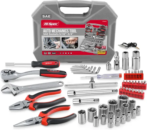 Hi-Spec Tools - Juego de herramientas manuales de mecánica automotriz SAE de 67 piezas. Reparaciones completas de automóviles, motocicletas, motores