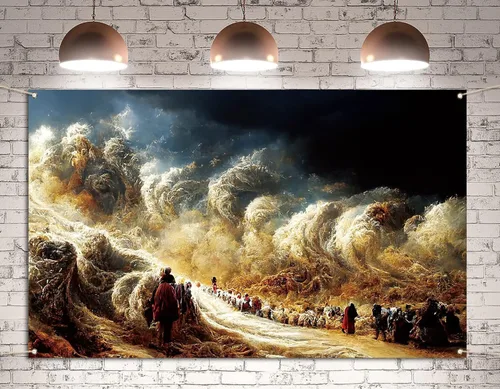 Miniatura 6 de Telón de fondo para cabina de fotos de Pascua Pesaj Moisés cruzando el mar rojo, festival judío fotografía, fondo de decoración de pared