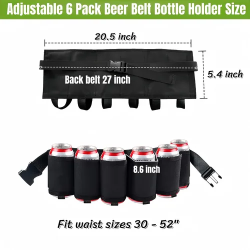 Miniatura 3 de BLIRITEL Cinturón de cerveza, paquete de 6 soportes para cinturón de cerveza para hombres, funda de cinturón de soda de cerveza, bolsa de cintura