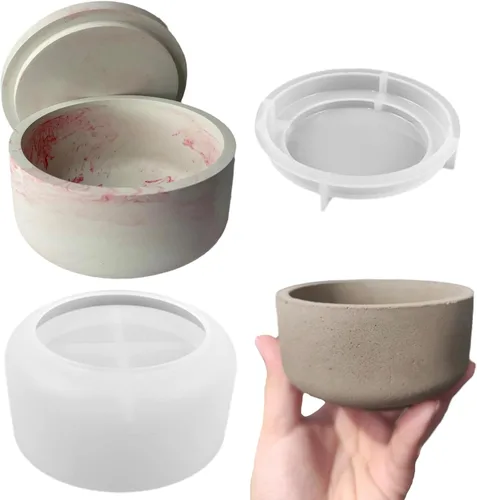 Miniatura 7 de Caja de Almacenamiento con Tapas, Juego de Moldes de Silicona para Frascos de Velas, Moldes de Recipientes Creativos, Moldes de Hormigón Redondos