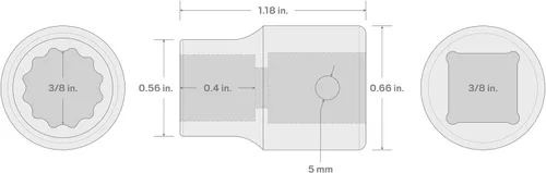 Miniatura 197 de TEKTON Encastre de 3/8 pulgadas x 0.669 in Zócalo de impacto de 12 puntos poco profundo SID12317