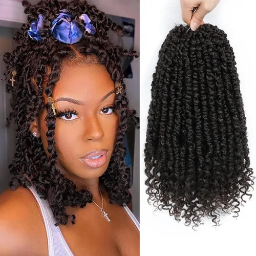 Miniatura 14 de 9 paquetes de cabello pretrenzado Passion Twist de 10 pulgadas, cabello de ganchillo Passion Twist con ombre marrón, trenzas de ganchillo bohemio