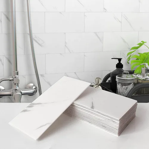 VAOVI Azulejos de mármol de metro para despegar y pegar, azulejos individuales de pared de cocina, baño, ducha, 3.93 x 7.87 pulgadas (23 azulejos,