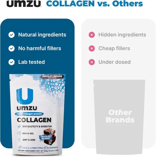 Miniatura 7 de UMZU zuCollagen - Polvo de proteína de colágeno múltiple, chocolate – 5 tipos de colágeno I II III V X – Suplemento alto en proteínas bajo