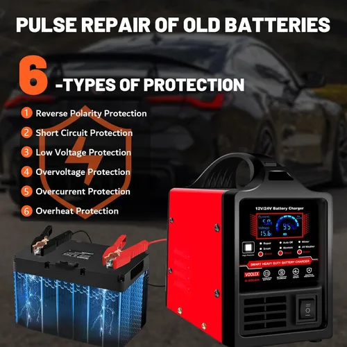 Miniatura 4 de Voolex Cargador de batería para auto 12V 24V portátil, cargador automotriz de goteo, mantenedor de batería para AGM, coche, camión, motocicleta, RV