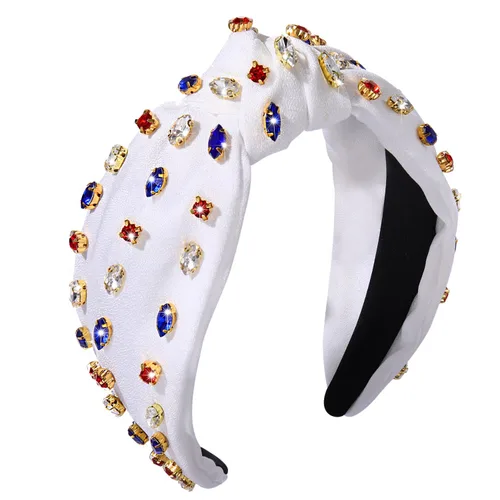 Miniatura 12 de NVENF Diadema de Bandera Americana para Mujeres Diadema del 4 de Julio Accesorios Diadema Anudada de Cristal con Diamantes de Imitación Rojo Blanco