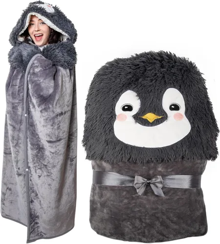 Miniatura 10 de Manta con capucha de perezoso – Cálida y acogedora manta de gran tamaño con guantes de mano de garras de perezoso – Manta con capucha de sherpa