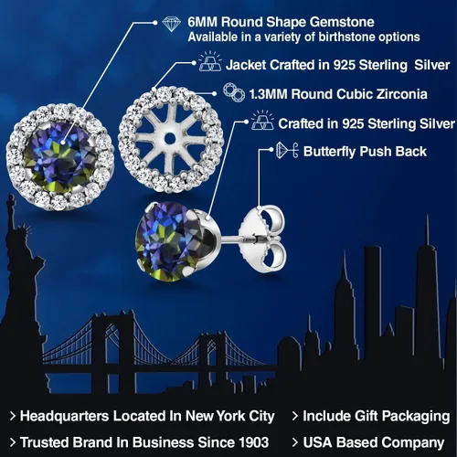 Miniatura 65 de Gem Stone King Aretes redondos de plata de ley 925 de 0.236 in con piedra natal extraíble para mujer