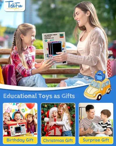 Miniatura 7 de TEKFUN - 2 paquetes de tableta de escritura LCD para niños, tablero de garabatos de 10 pulgadas azul+azul, tablero de dibujo reutilizable
