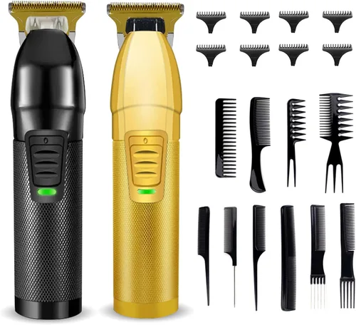 Juego de 2 cortapelos para peluqueros profesionales, a la moda, recargable, con 10 peines de peinado (6.2 pulgadas, oro negro)