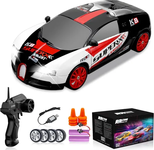 Miniatura 12 de Coche a Control Remoto 2.4GHz 1:24 Escala 4WD Coche RC de Derrape 15KM/H Coches RC de Derrape de Alta Velocidad con Luces Geniales, Dos