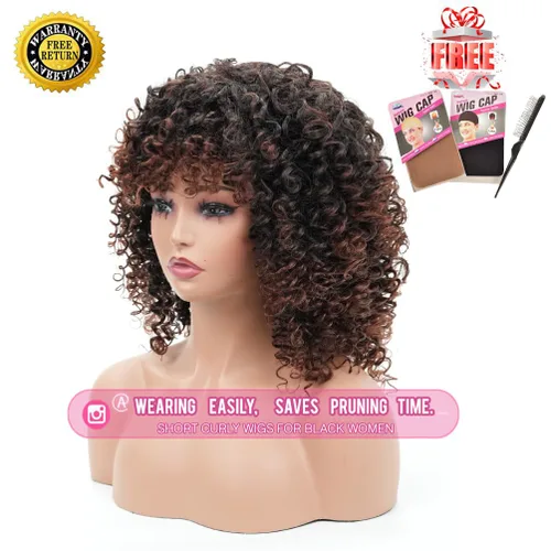 Miniatura 3 de rosmile Pelucas Rizadas para Mujeres Negras - Peluca Afro Completa de Cabello Sintético Africano Americano Negro Mezclado Castaño Oscuro Rizado