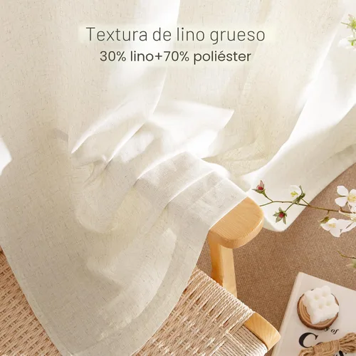 Miniatura 4 de NICETOWN Cortinas y cortinas de lino natural para ventanas de 84 pulgadas de largo, bolsillo para barra y pestaña trasera, lino grueso