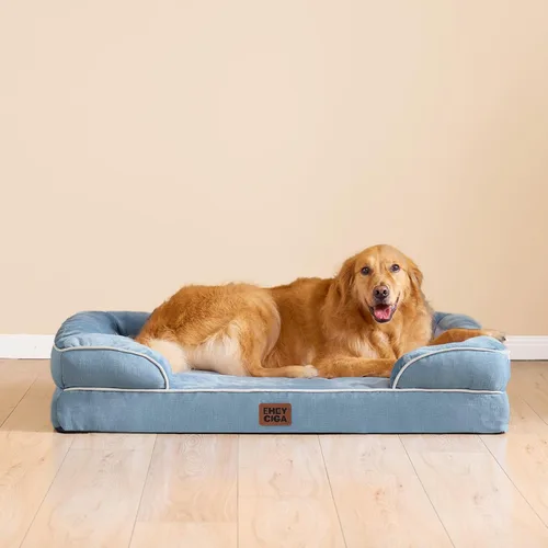 Miniatura 8 de EHEYCIGA - Cama ortopédica XL de perro grande/muy grande, impermeable, de espuma viscoelástica y espuma tipo caja de huevos, bordes elevados, azul