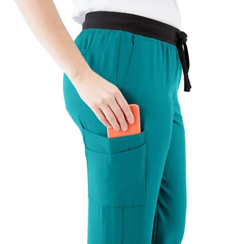 Miniatura 58 de ave. Varick - Pantalón médico de tiro medio para mujer, pierna recta, seis bolsillos, color azul caribeño, talla S