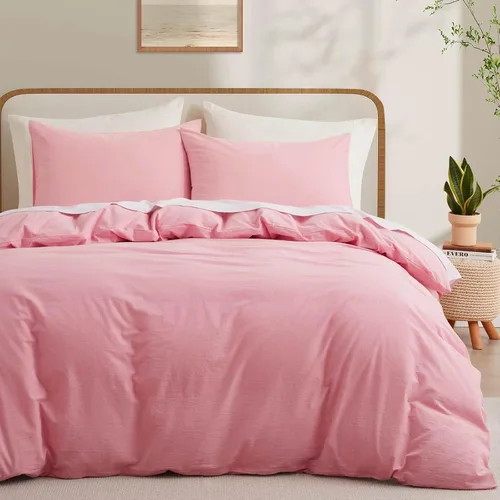Miniatura 15 de LOVQUE Funda de edredón de algodón verde oliva, tamaño King, juego de ropa de cama natural similar al lino con cierre de cremallera (sin edredón)