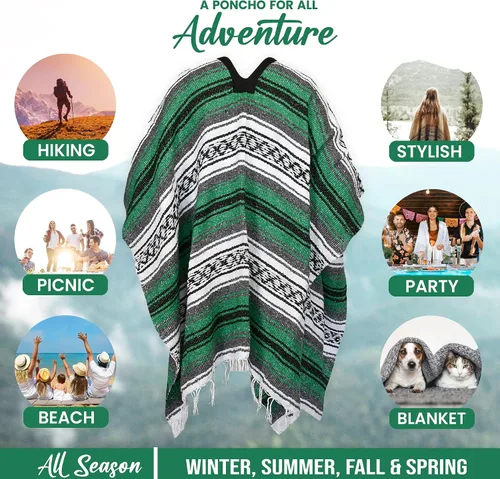 Miniatura 54 de Artisans Bazaar Poncho tradicional mexicano de Baja para hombres y mujeres, auténtico sarape de Gaban, manta de vaquero Pancho Jorongo