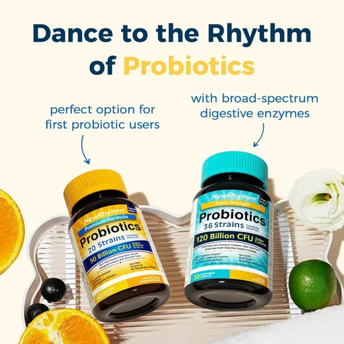 Miniatura 6 de NewRhythm Probióticos 50 mil millones de UFC, 20 cepas, 60 cápsulas vegetales, tecnología de liberación dirigida, resistente al ácido estomacal, sin