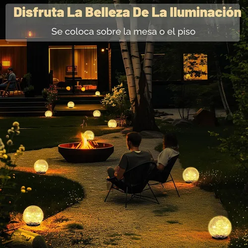 Miniatura 6 de Luces solares de bola de jardín impermeables para exteriores, 30 luces LED de vidrio agrietado, luces de suelo para camino, patio, césped
