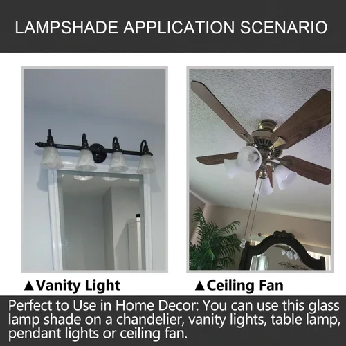 Miniatura 4 de Paquete de 4 cubiertas de luz para ventilador de techo, pantallas de vidrio de repuesto con forma de campana de estilo transicional, globos