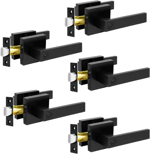 KAMOTA Palancas de Puerta de Privacidad, Paquete de 5 Manijas de Puerta Negro Mate, Cerraduras de Puerta de Dormitorio y Baño, Cerraduras Interiores