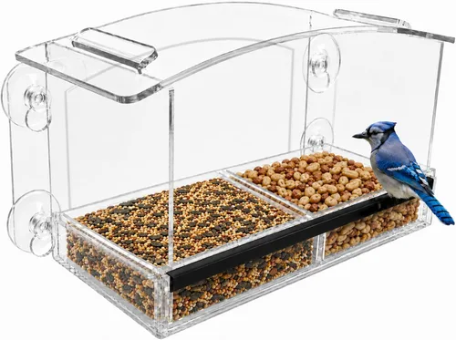Miniatura 10 de Comedero de ventana para pájaros – Modelo 2018 - Tejado extendid o – Perca de acero – Con alimentación deslizante de acero para desagües de agua
