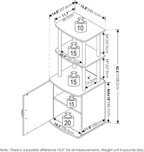 Miniatura 7 de Furinno Turn-N-Tube - Mesa auxiliar de entretenimiento para TV alta con estante de exhibición y gabinete de almacenamiento de 2 niveles, Madera/Negro