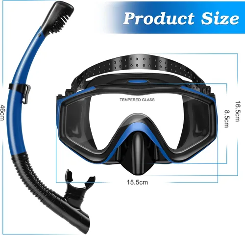 Miniatura 6 de Snorkeling Gear for Adults, Dry Top Snorkel Mask Set 2 Pack Scuba Diving Mask Snorkel Gear Anti Fog Snorkeling Packages Tempered Glass Panoramic